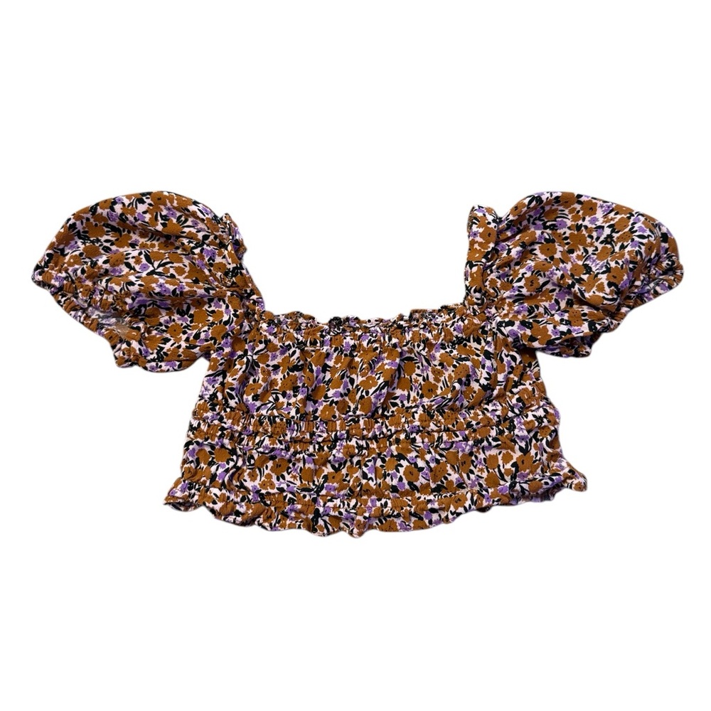 Floral Puff Sleeve Crop Top